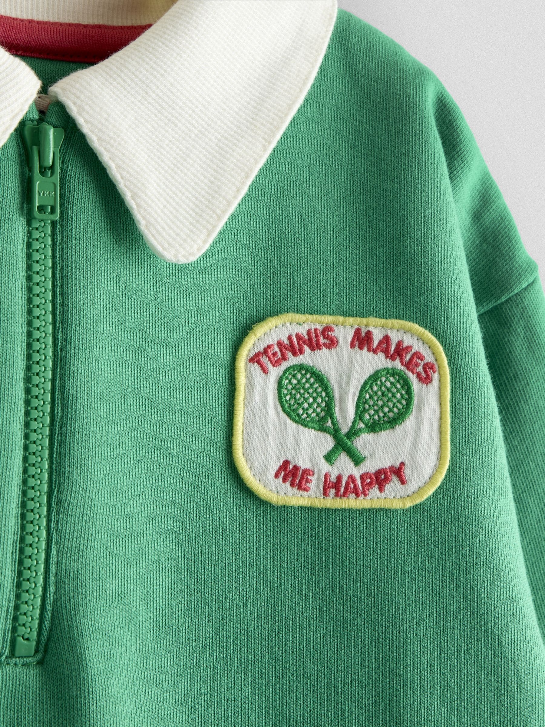 Dsiney Kidz - JoJo Maman Bébé Green Tennis Applique Half Zip Sweatshirt image 5