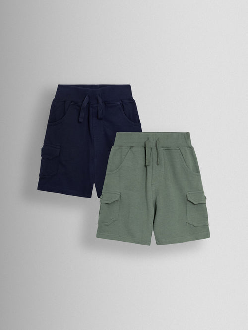 JoJo Maman Bébé Green 2-Pack Cargo Pocket Shorts image 1