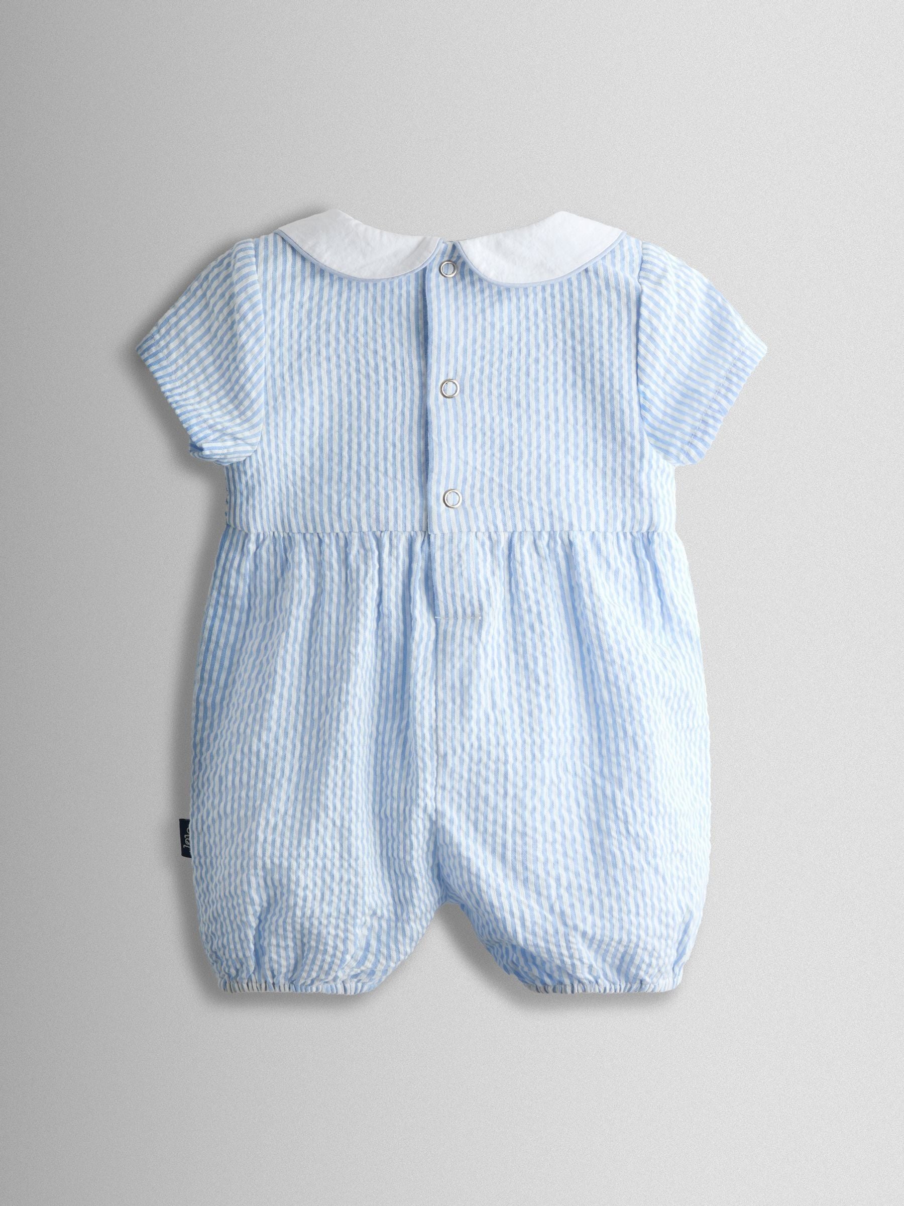 JoJo Maman Bébé Light Blue Boat Classic Smocked Romper image 2