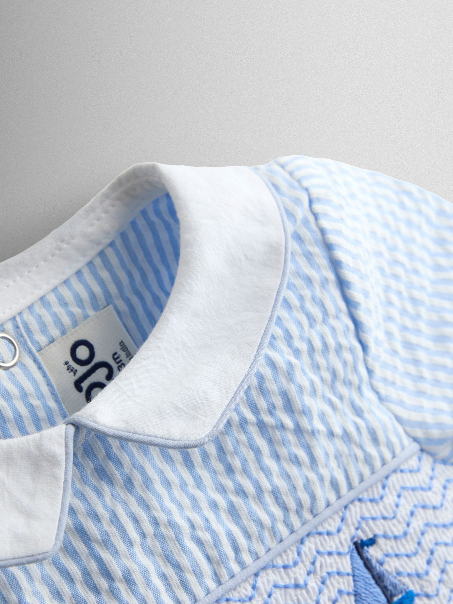 JoJo Maman Bébé Light Blue Boat Classic Smocked Romper image 4