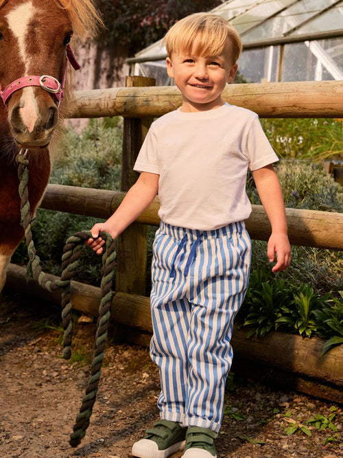 JoJo Maman Bébé Mid Blue Striped Pull On Trouser image 1
