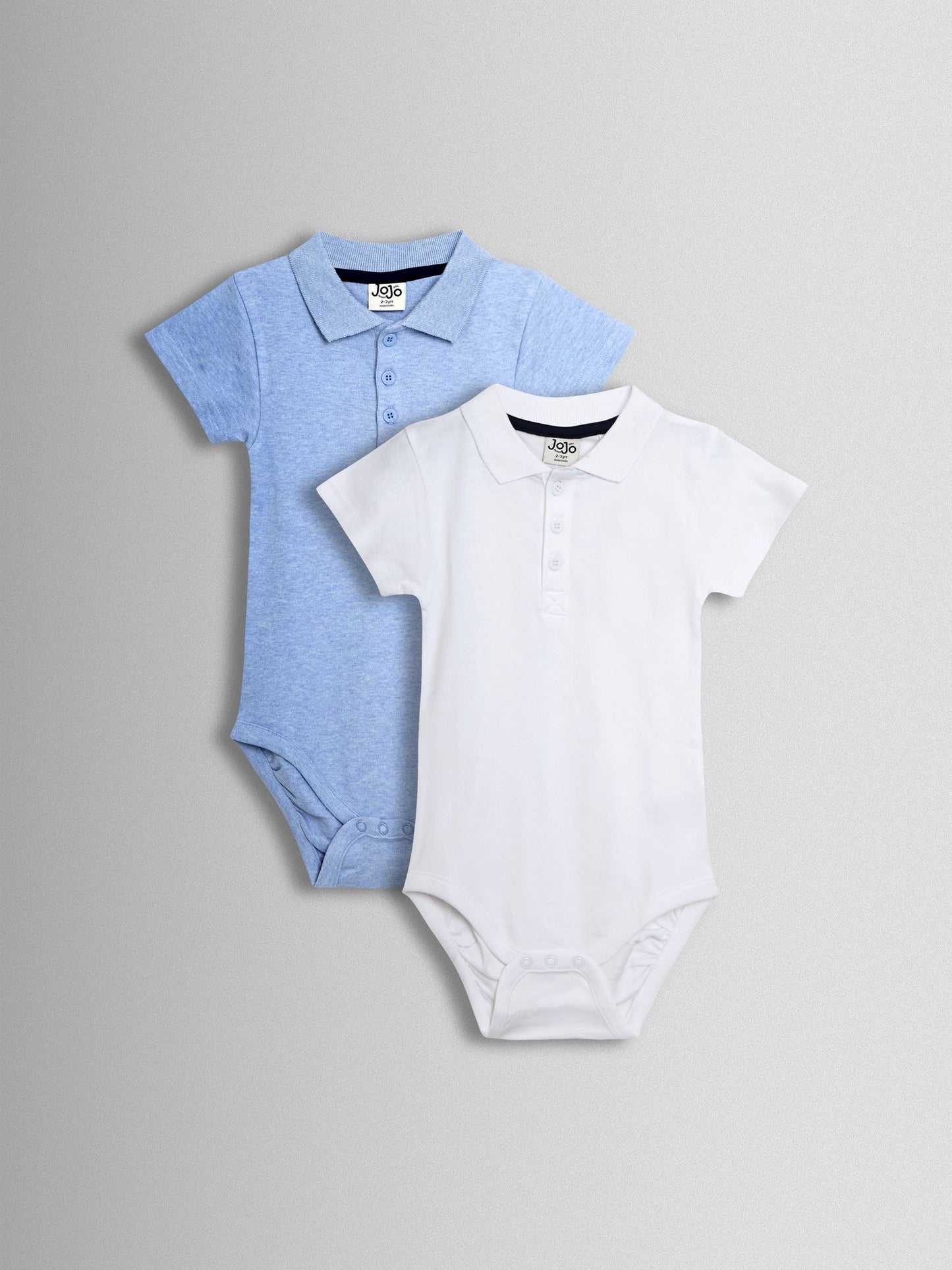 JoJo Maman Bébé White & Light Blue 2-Pack Plain Polo Shirt Bodysuits image 1