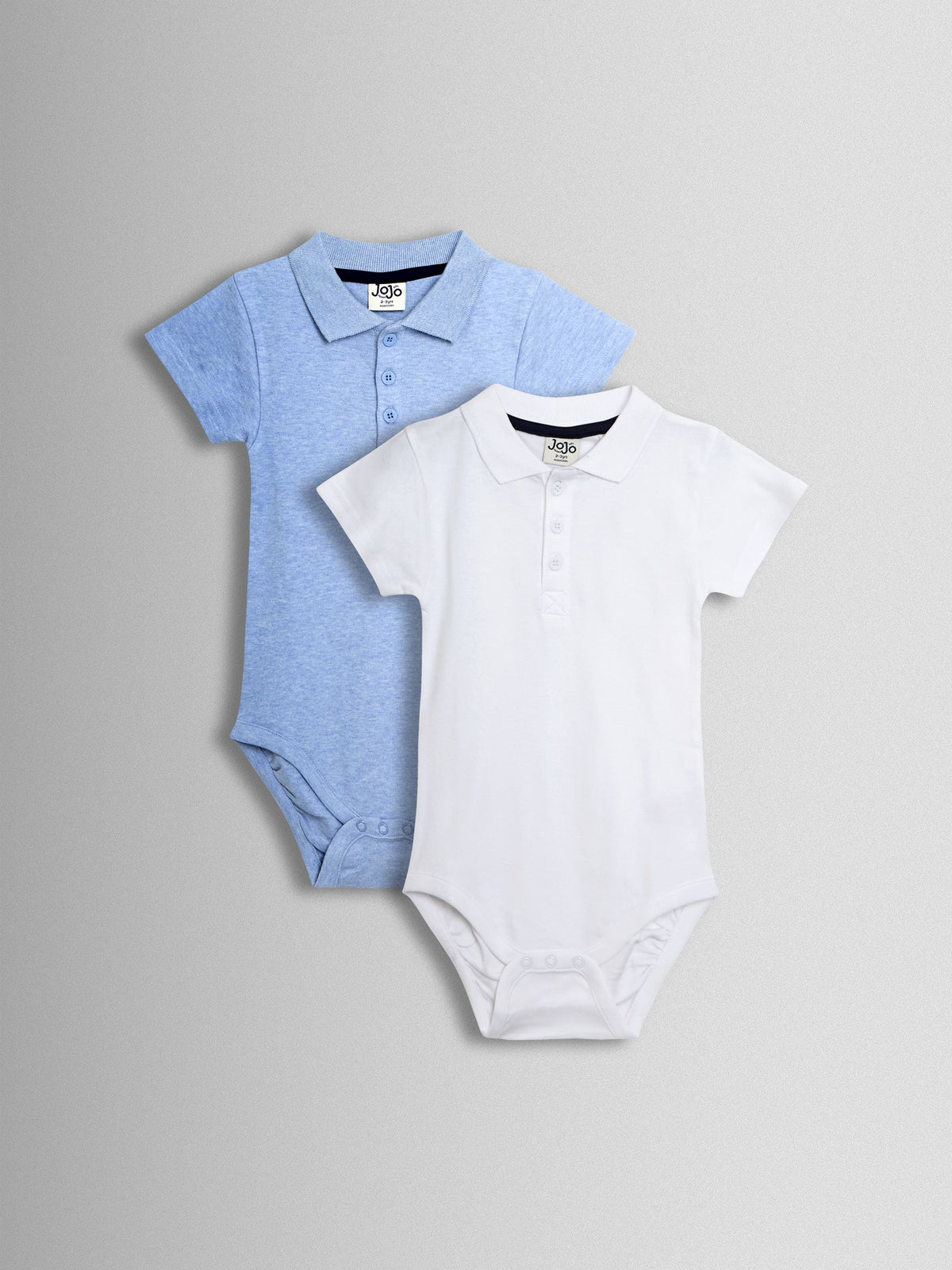 Dsiney Kidz - JoJo Maman Bébé White & Light Blue 2-Pack Plain Polo Shirt Bodysuits image 1