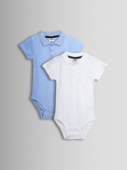 JoJo Maman Bébé White & Light Blue 2-Pack Plain Polo Shirt Bodysuits image 1