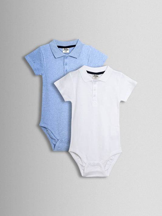 JoJo Maman Bébé White & Light Blue 2-Pack Plain Polo Shirt Bodysuits image 1