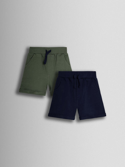 JoJo Maman Bébé Khaki Green & Navy Blue 2-Pack Jogger Shorts image 1