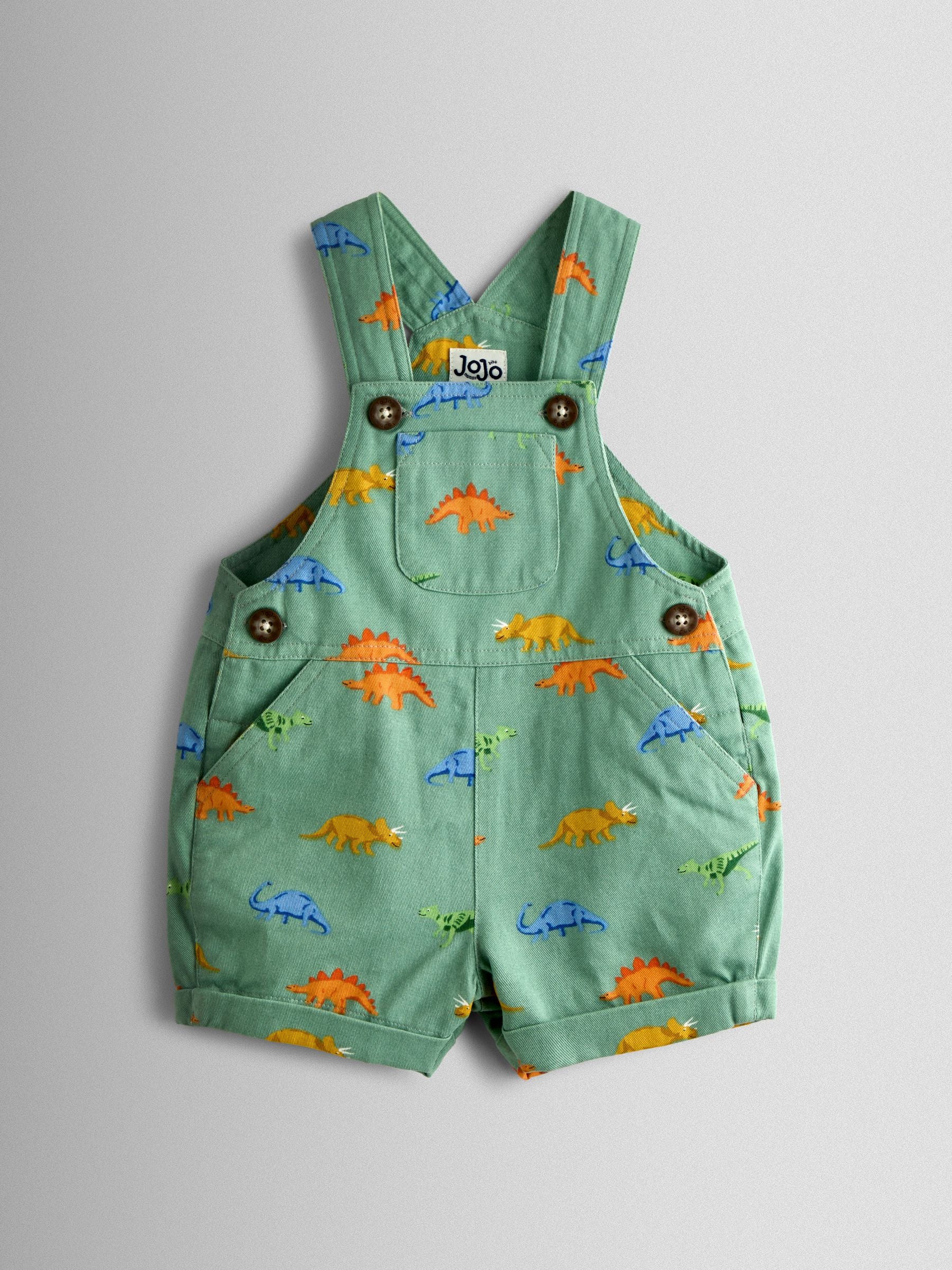 JoJo Maman Bébé Green Dino Printed Twill Dungaree image 1