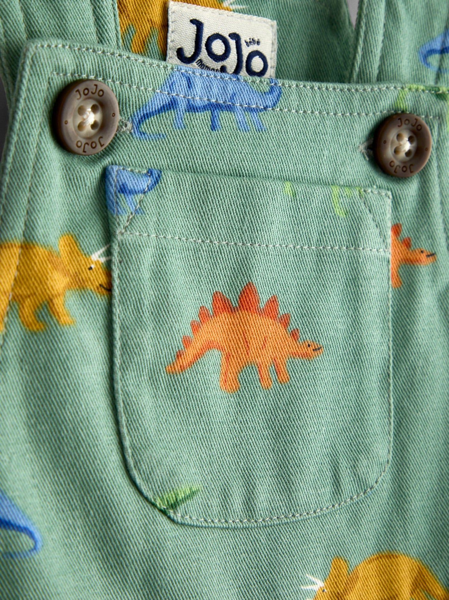 JoJo Maman Bébé Green Dino Printed Twill Dungaree image 3