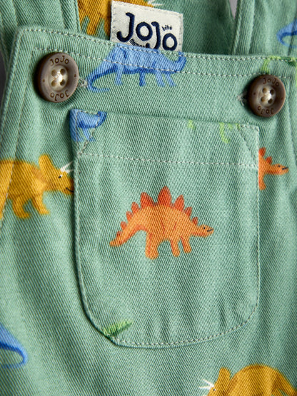 JoJo Maman Bébé Green Dino Printed Twill Dungaree image 3