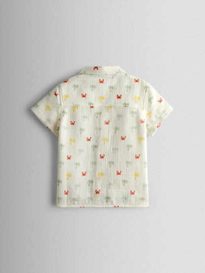 JoJo Maman Bébé Cream Palm Tree Cheesecloth Shirt image 2