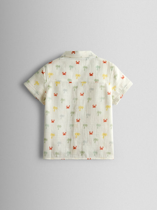 JoJo Maman Bébé Cream Palm Tree Cheesecloth Shirt image 2