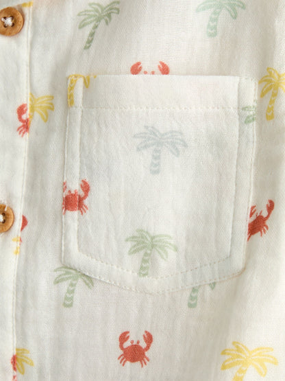 JoJo Maman Bébé Cream Palm Tree Cheesecloth Shirt image 3