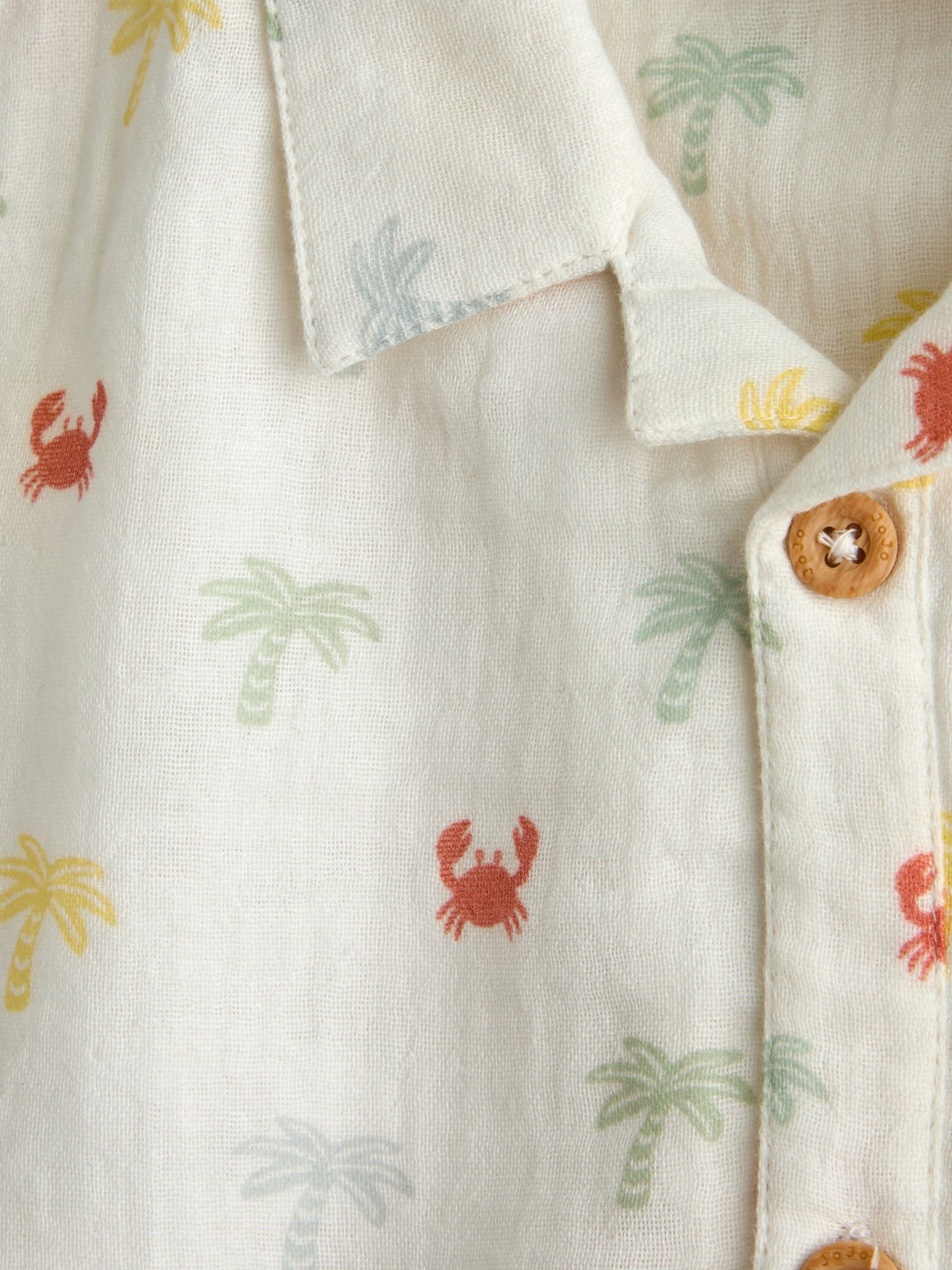JoJo Maman Bébé Cream Palm Tree Cheesecloth Shirt image 4
