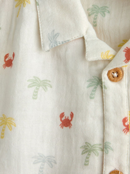 JoJo Maman Bébé Cream Palm Tree Cheesecloth Shirt image 4