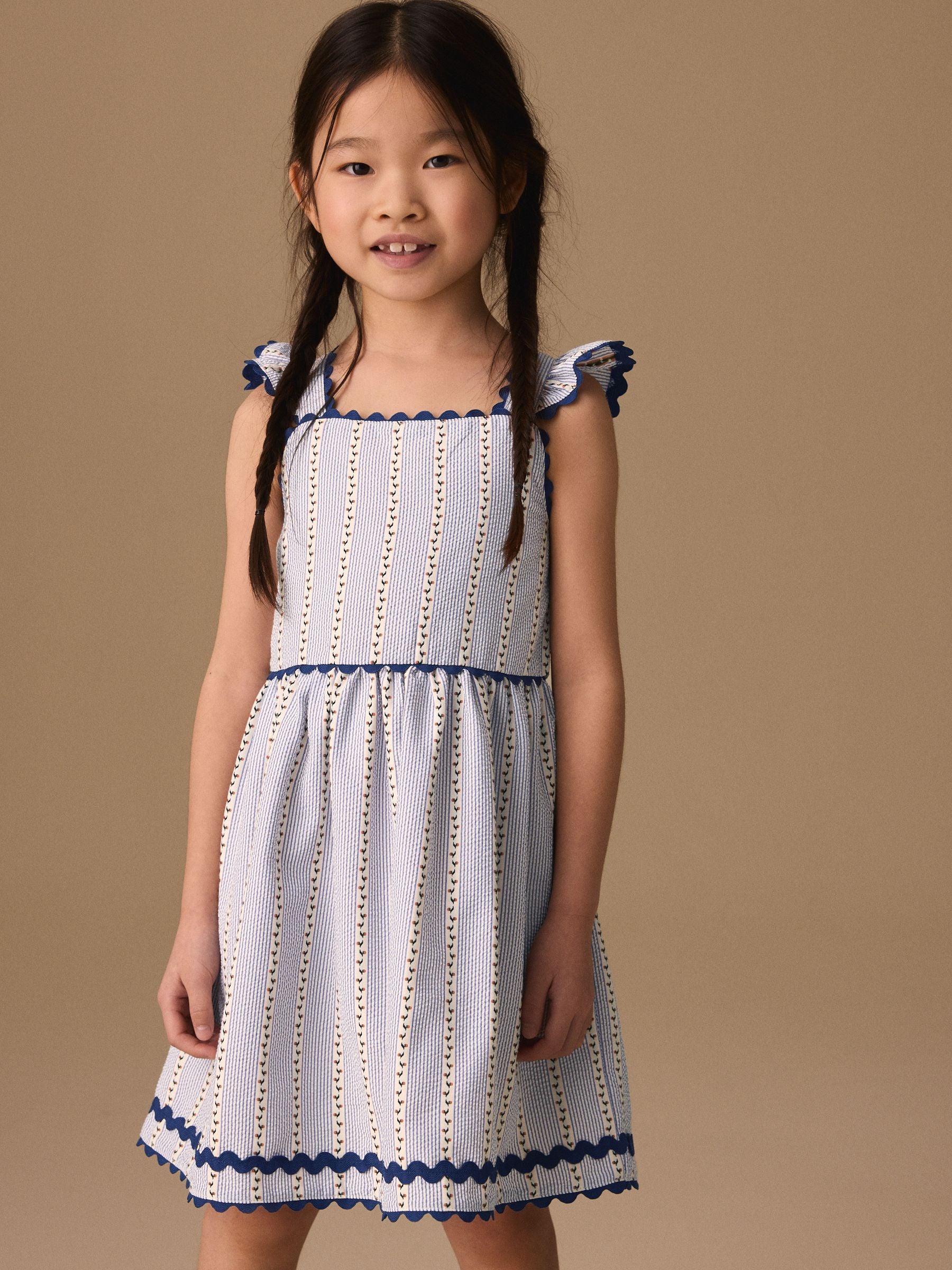 Blue/White Stripe Ruffle Dress (3-16yrs) image 1