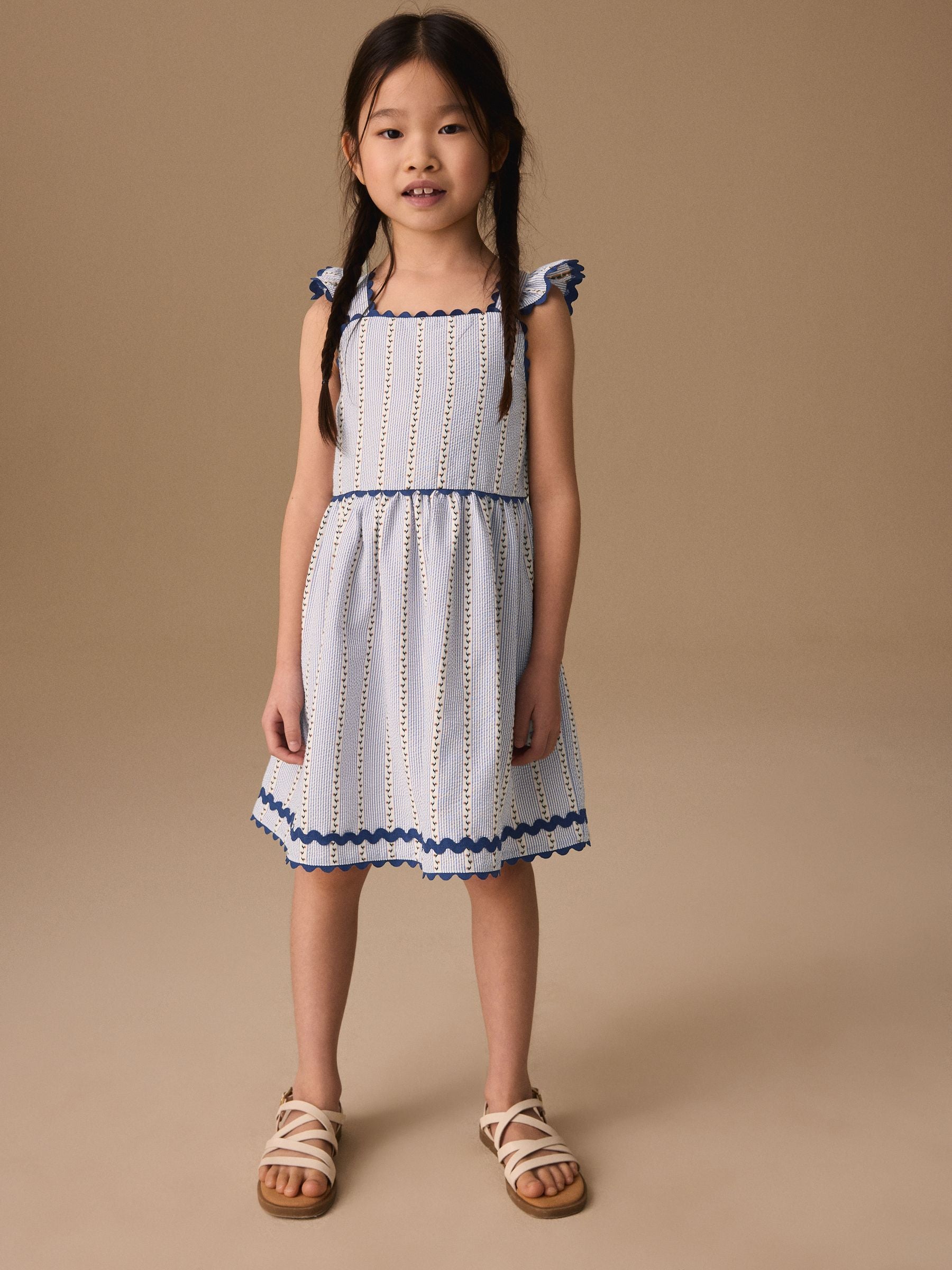 Blue/White Stripe Ruffle Dress (3-16yrs) image 2