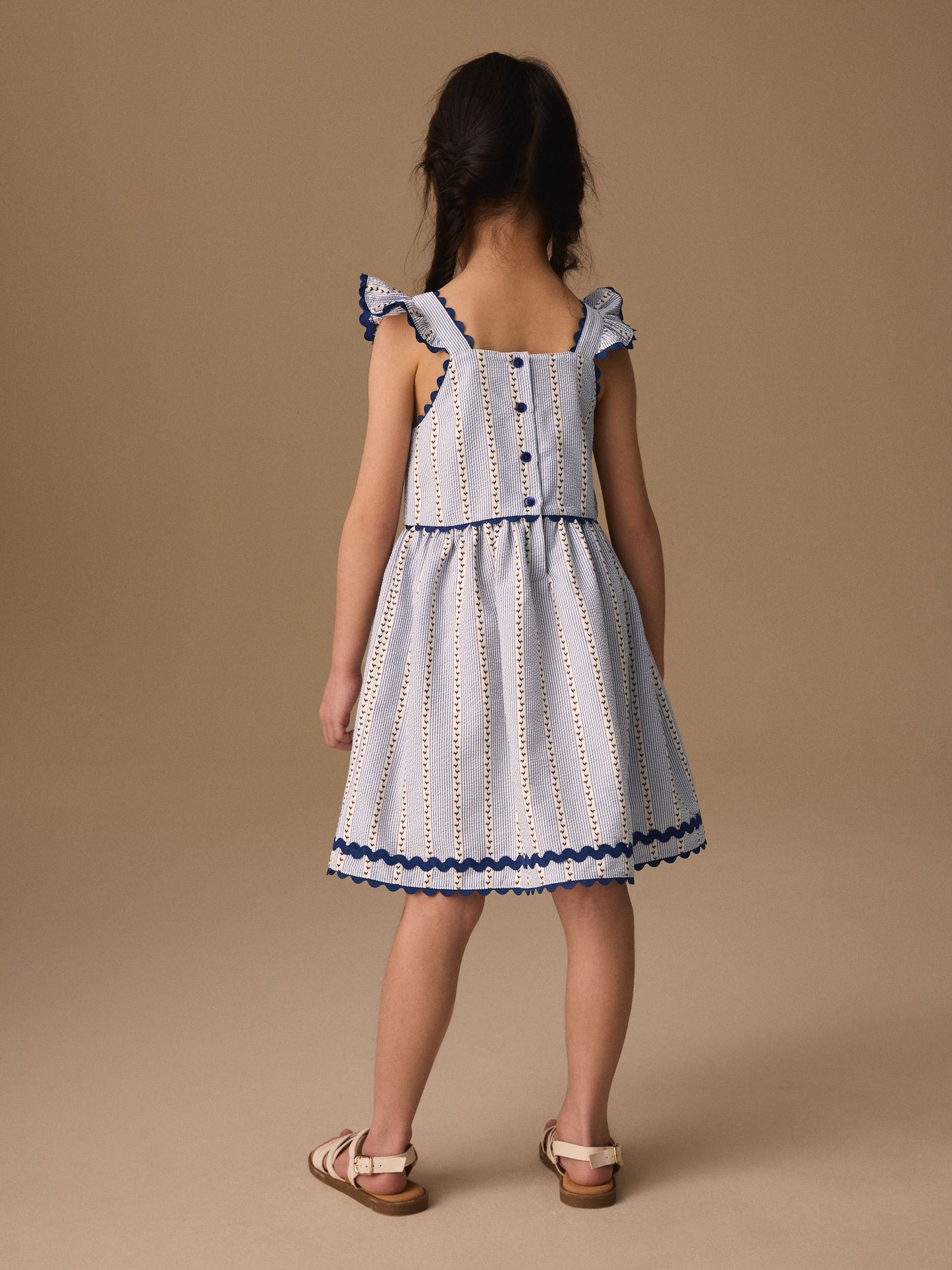 Blue/White Stripe Ruffle Dress (3-16yrs) image 3