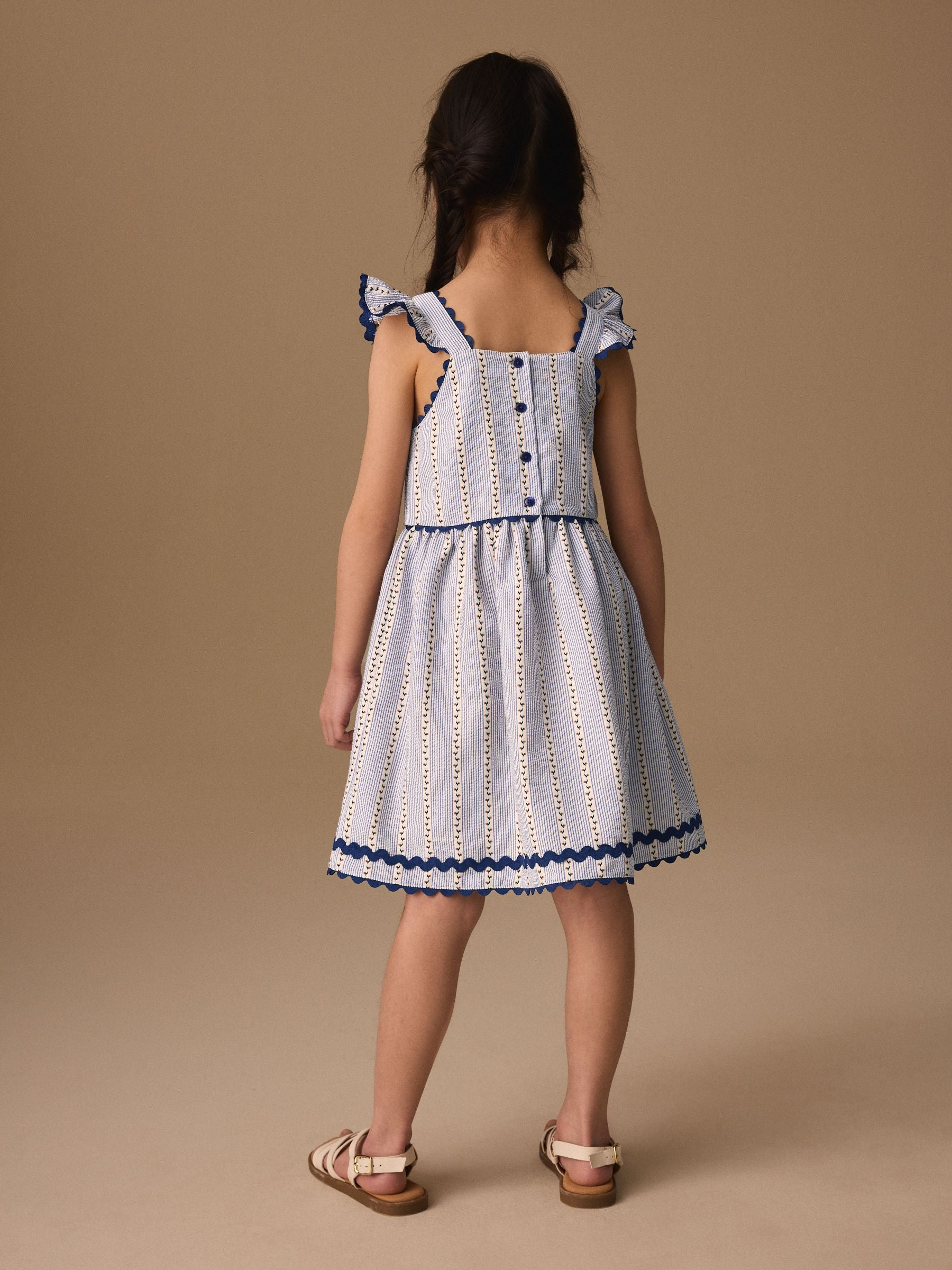 Blue/White Stripe Ruffle Dress (3-16yrs) image 3