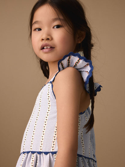 Blue/White Stripe Ruffle Dress (3-16yrs) image 4