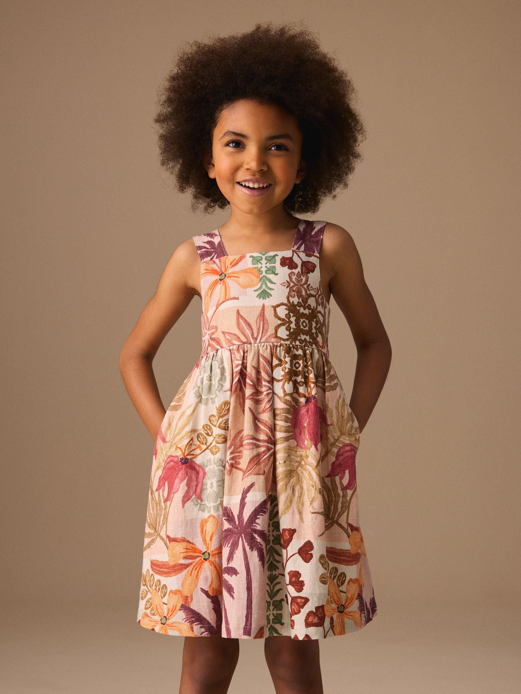Chocolate Brown Linen Summer Dress (3-16yrs) image 2