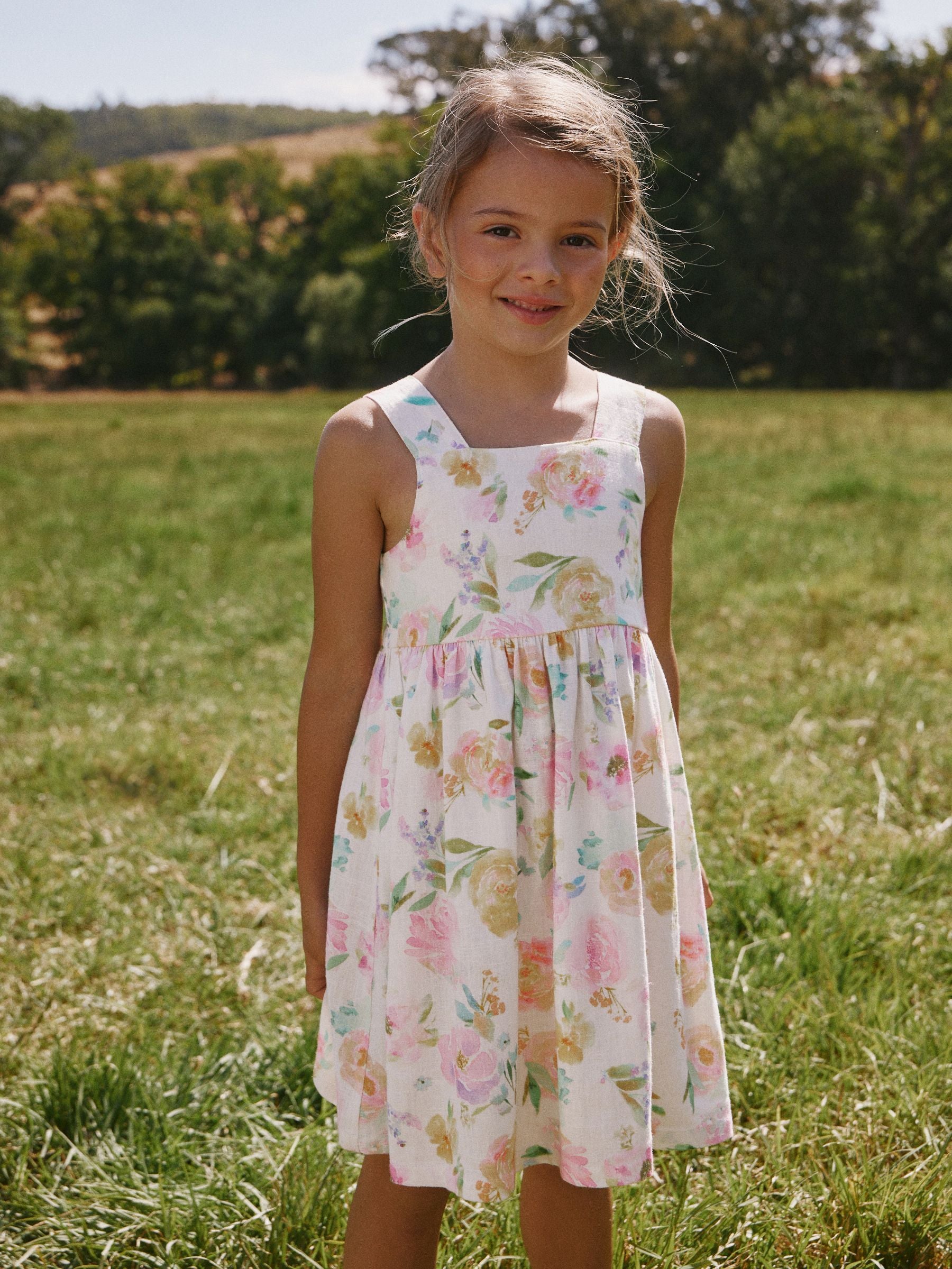 White Floral Linen Summer Dress (3-16yrs) image 1