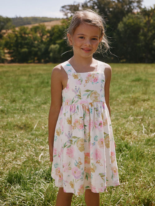 White Floral Linen Summer Dress (3-16yrs) image 1