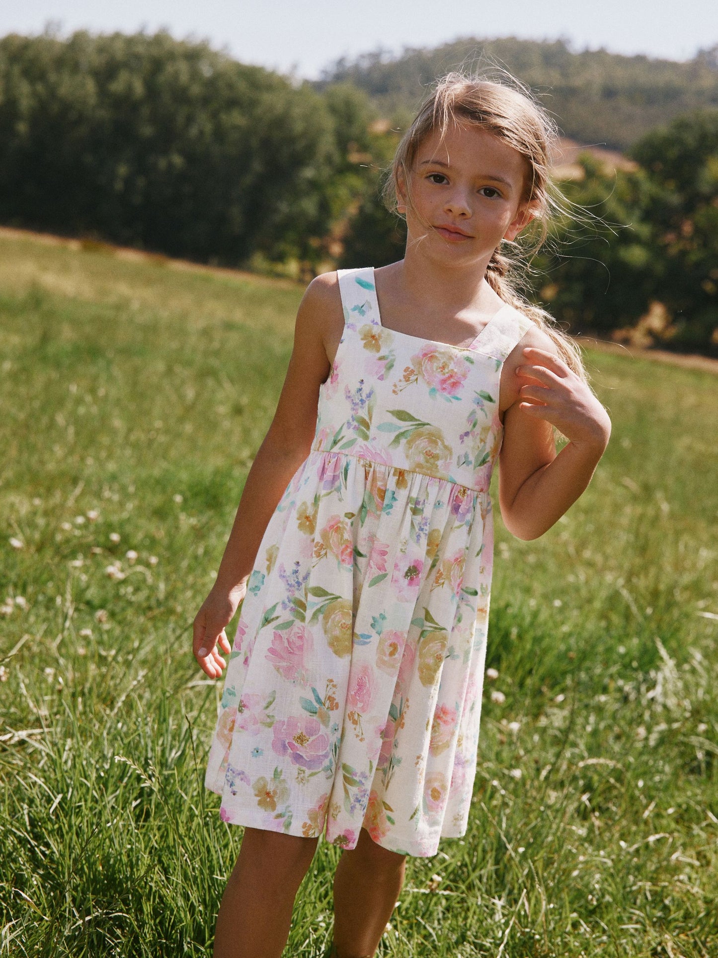 White Floral Linen Summer Dress (3-16yrs) image 2