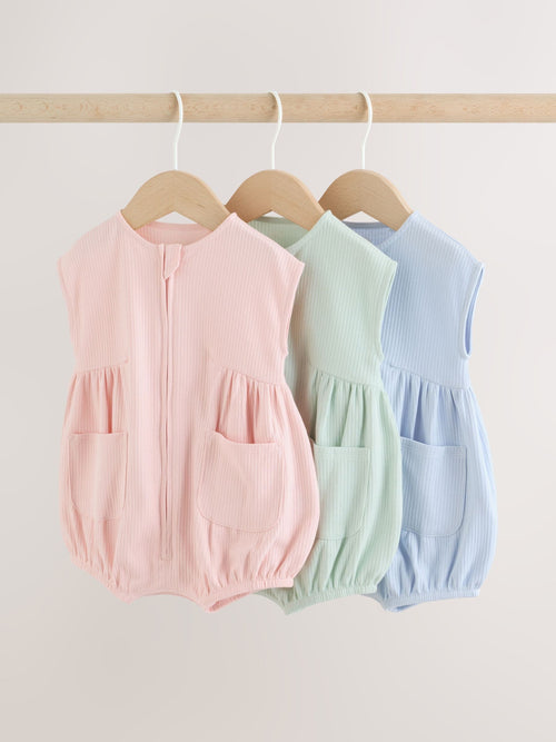 Pastel Colour Zip Through Baby Rompers 3 Pack image 1