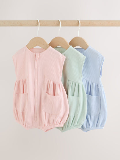 Pastel Colour Zip Through Baby Rompers 3 Pack image 1