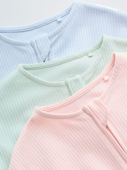 Pastel Colour Zip Through Baby Rompers 3 Pack image 8