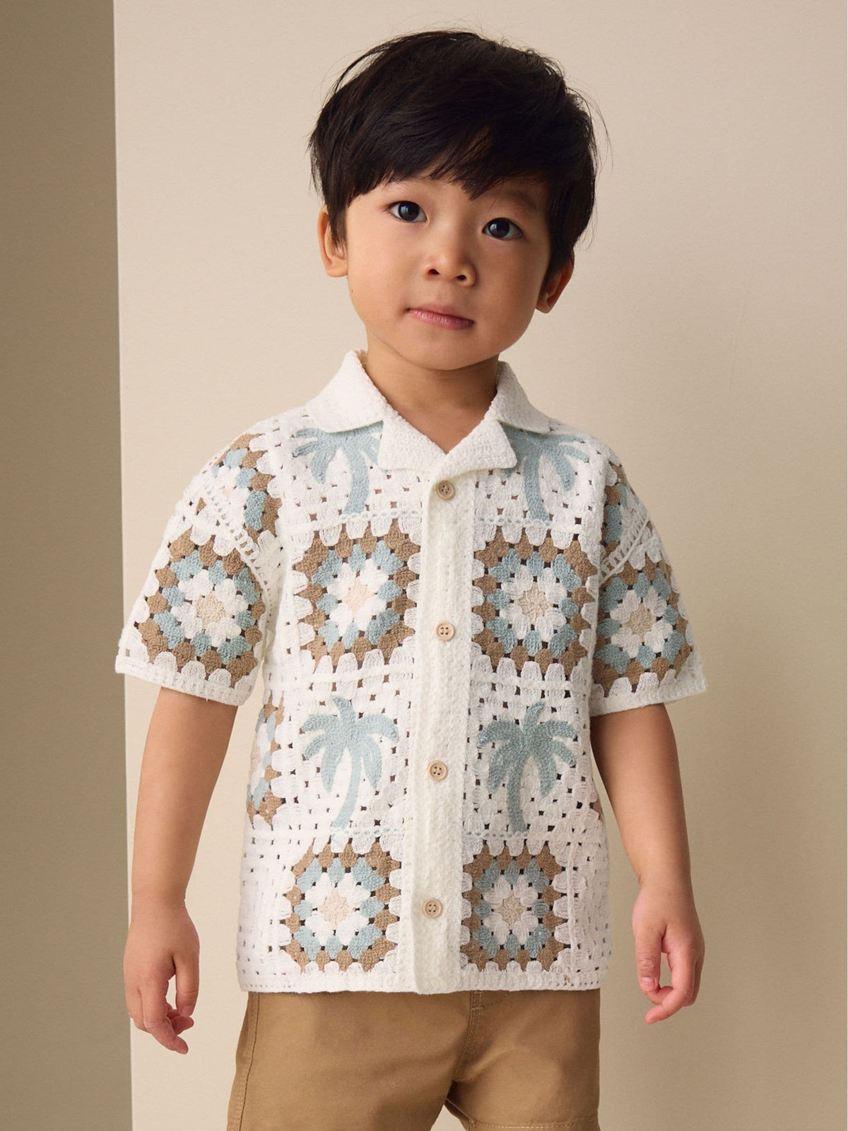 Dsiney Kidz - White Palms Crochet Knitted Short Sleeve Shirt (12mths-10yrs) image 1
