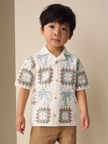Dsiney Kidz - White Palms Crochet Knitted Short Sleeve Shirt (12mths-10yrs) image 1