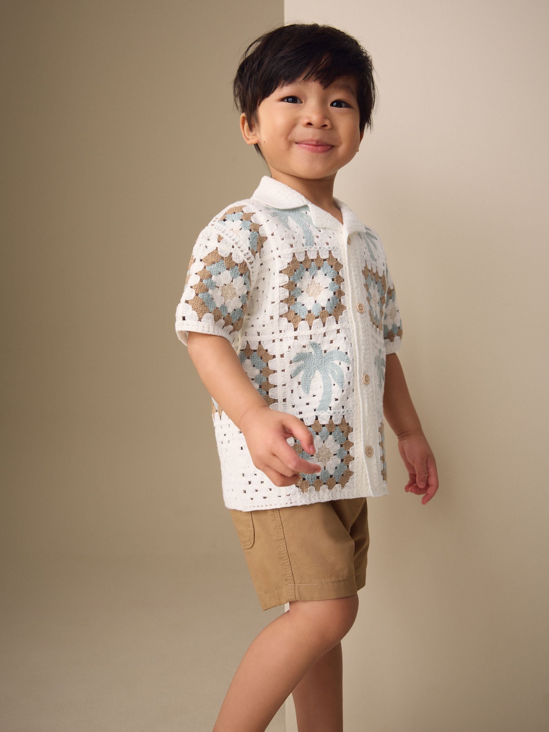 Dsiney Kidz - White Palms Crochet Knitted Short Sleeve Shirt (12mths-10yrs) image 2