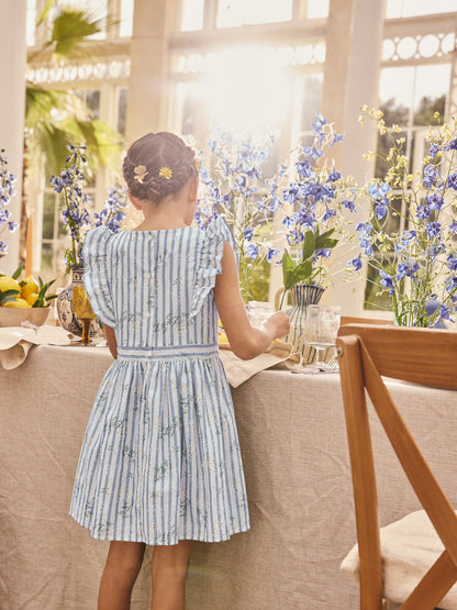 Blue Stripe Ruffle Sleeve Dress (3-16yrs) image 3