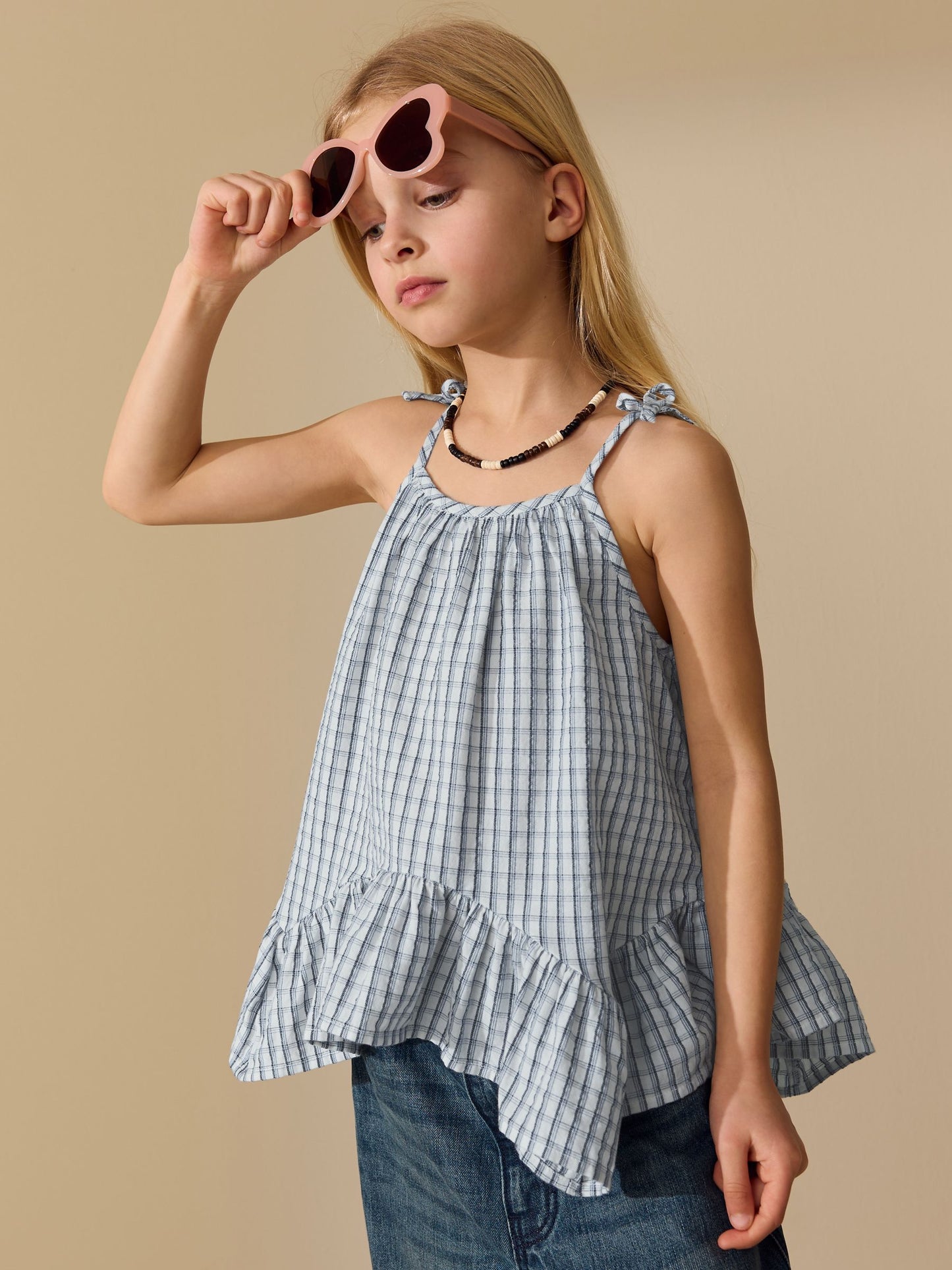 Dsiney Kidz - Blue Check Strappy Dippy Hem Blouse (3-16yrs) image 1