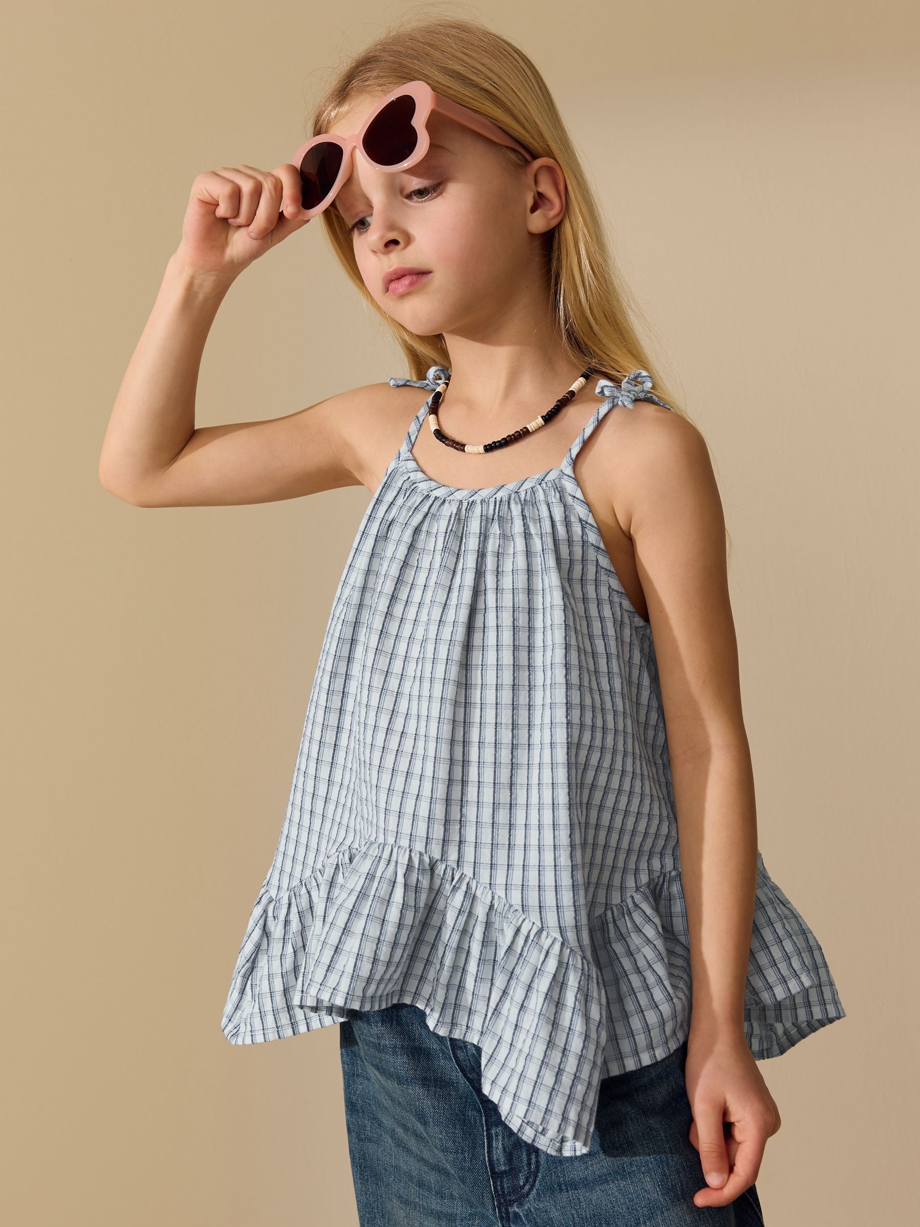 Dsiney Kidz - Blue Check Strappy Dippy Hem Blouse (3-16yrs) image 1