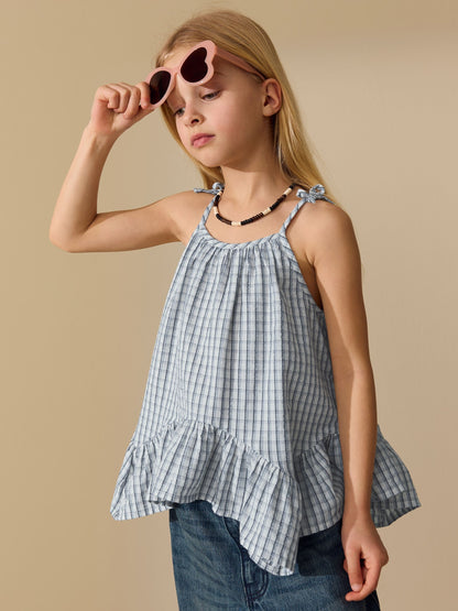 Dsiney Kidz - Blue Check Strappy Dippy Hem Blouse (3-16yrs) image 1