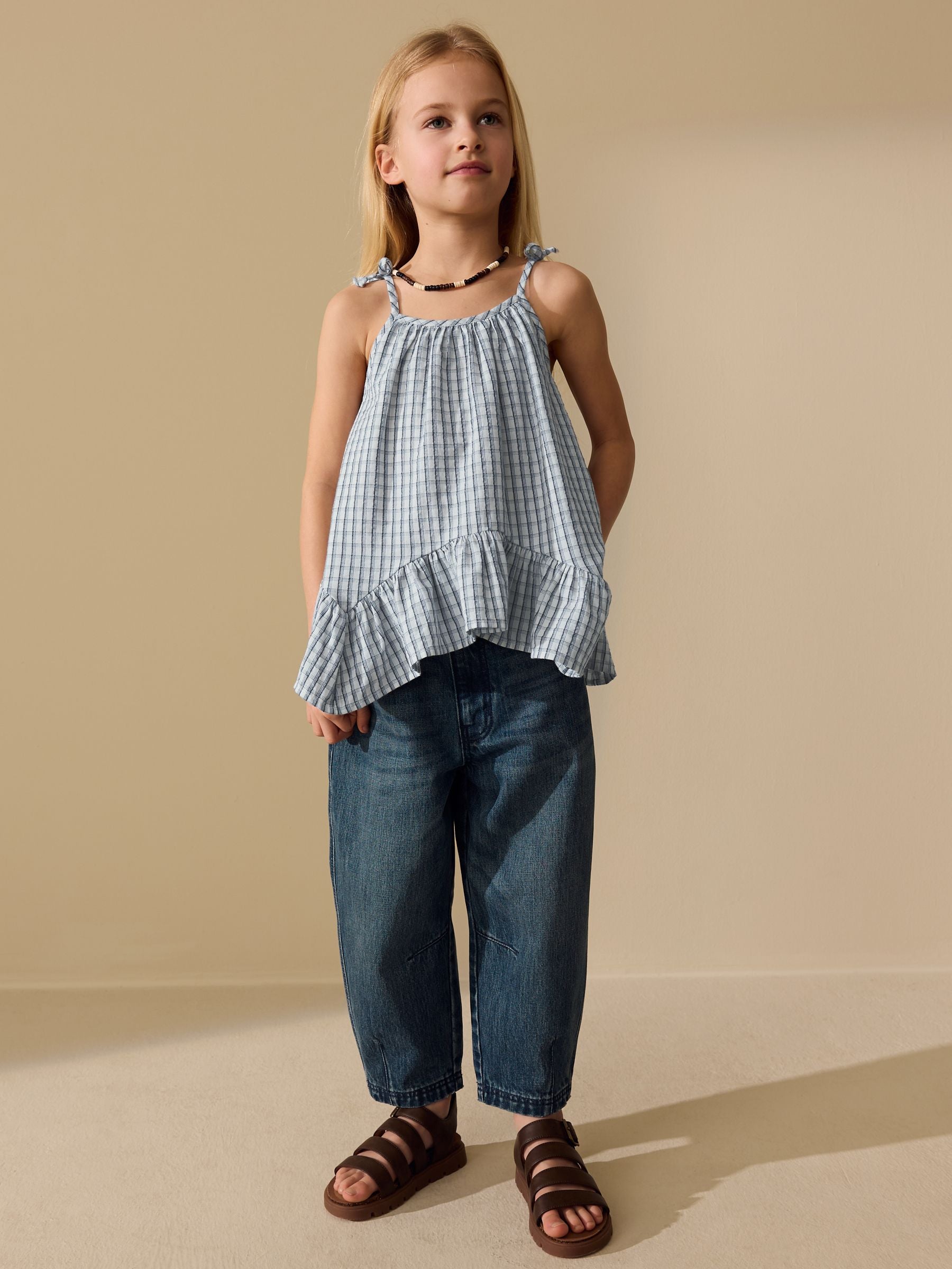 Dsiney Kidz - Blue Check Strappy Dippy Hem Blouse (3-16yrs) image 2