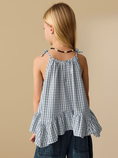 Dsiney Kidz - Blue Check Strappy Dippy Hem Blouse (3-16yrs) image 3