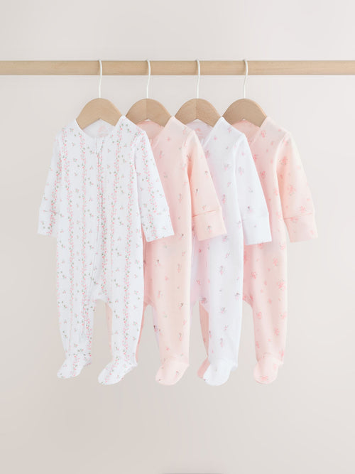 Pink Two Way Zip Baby Sleepsuit 4 Pack (0mths-2yrs) image 1