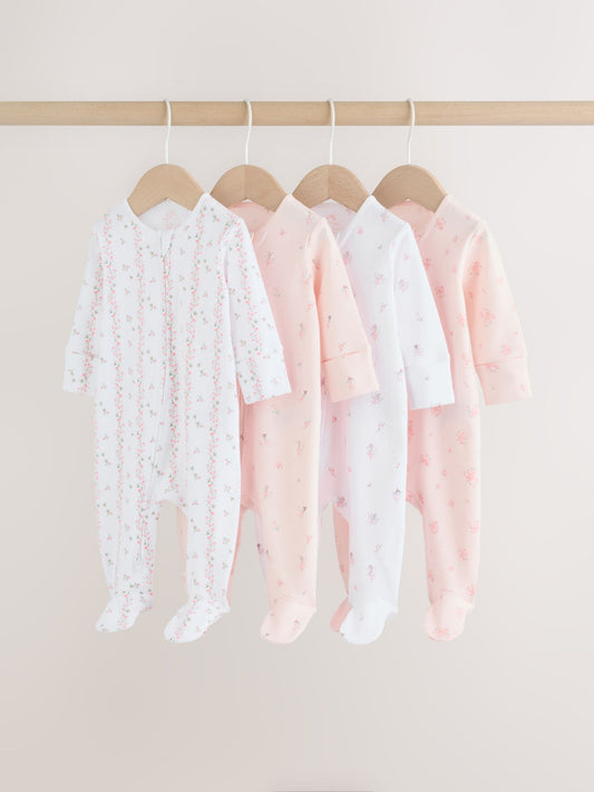 Pink Two Way Zip Baby Sleepsuit 4 Pack (0mths-2yrs) image 1