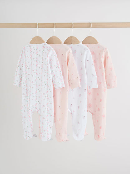 Pink Two Way Zip Baby Sleepsuit 4 Pack (0mths-2yrs) image 2