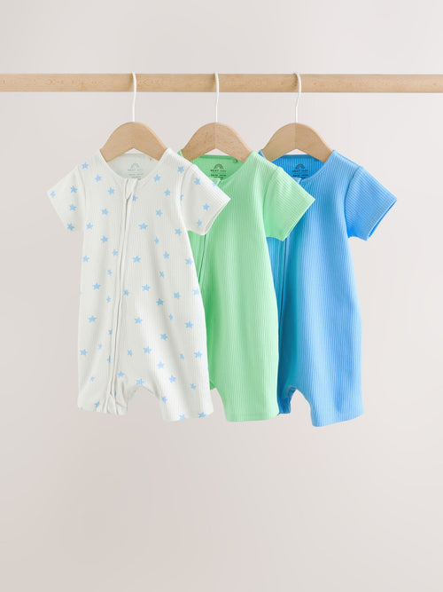 Blue Two Way Zip Baby Rompers 3 Pack (0mths-3yrs) image 1
