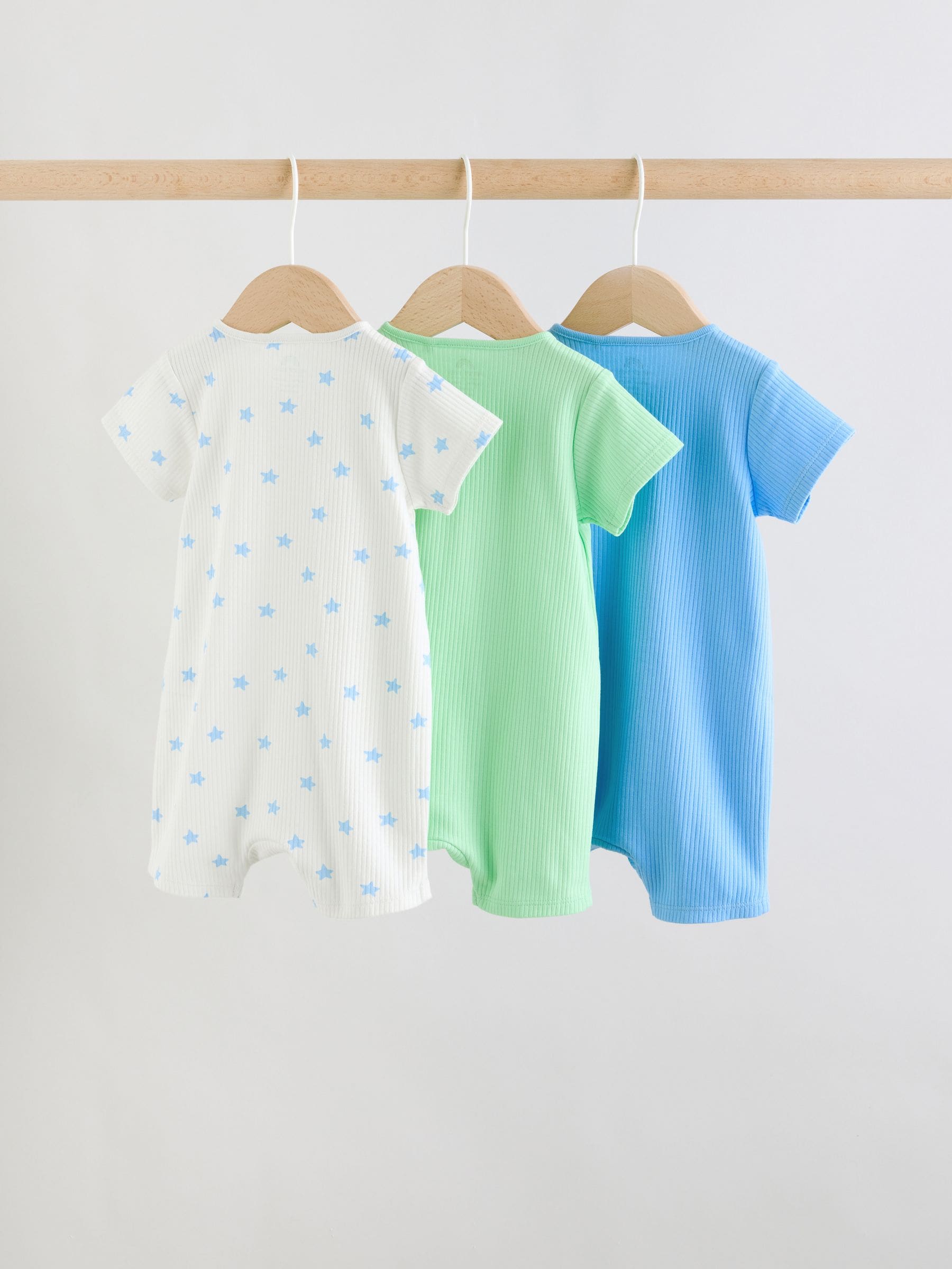 Blue Two Way Zip Baby Rompers 3 Pack (0mths-3yrs) image 2