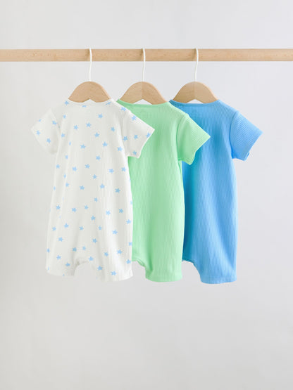 Blue Two Way Zip Baby Rompers 3 Pack (0mths-3yrs) image 2