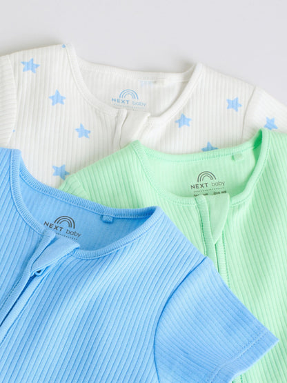 Blue Two Way Zip Baby Rompers 3 Pack (0mths-3yrs) image 8