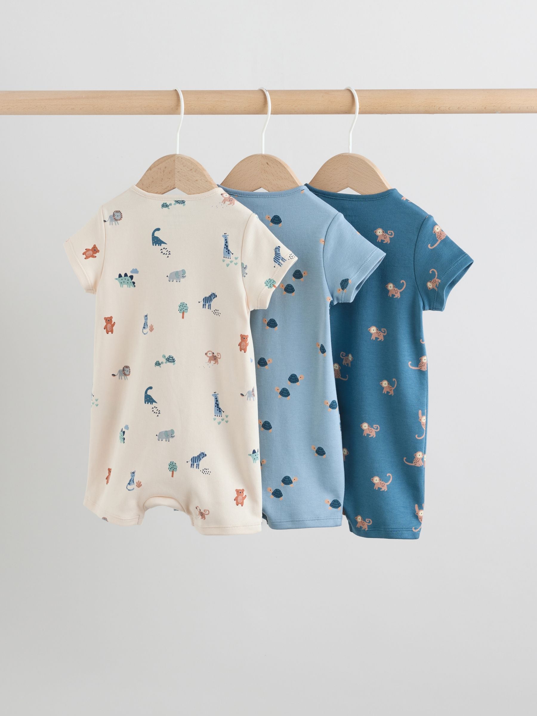Teal Blue Two Way Zip Baby Rompers 3 Pack (0mths-3yrs) image 2