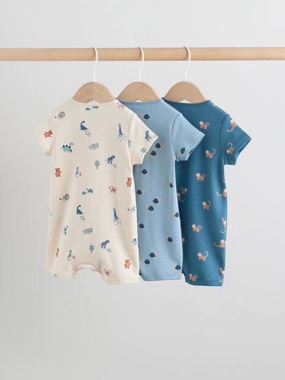 Teal Blue Two Way Zip Baby Rompers 3 Pack (0mths-3yrs) image 2