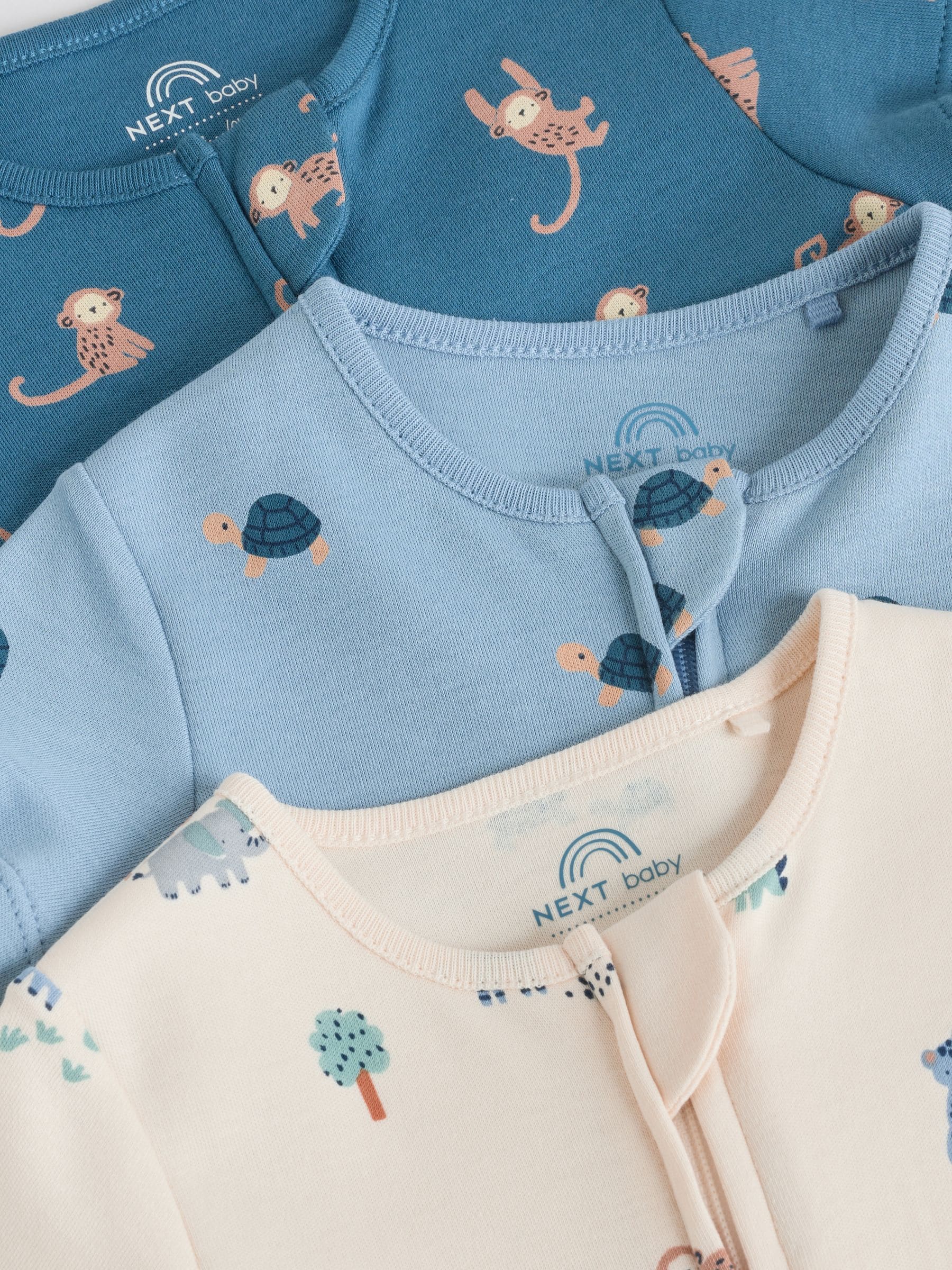 Teal Blue Two Way Zip Baby Rompers 3 Pack (0mths-3yrs) image 8