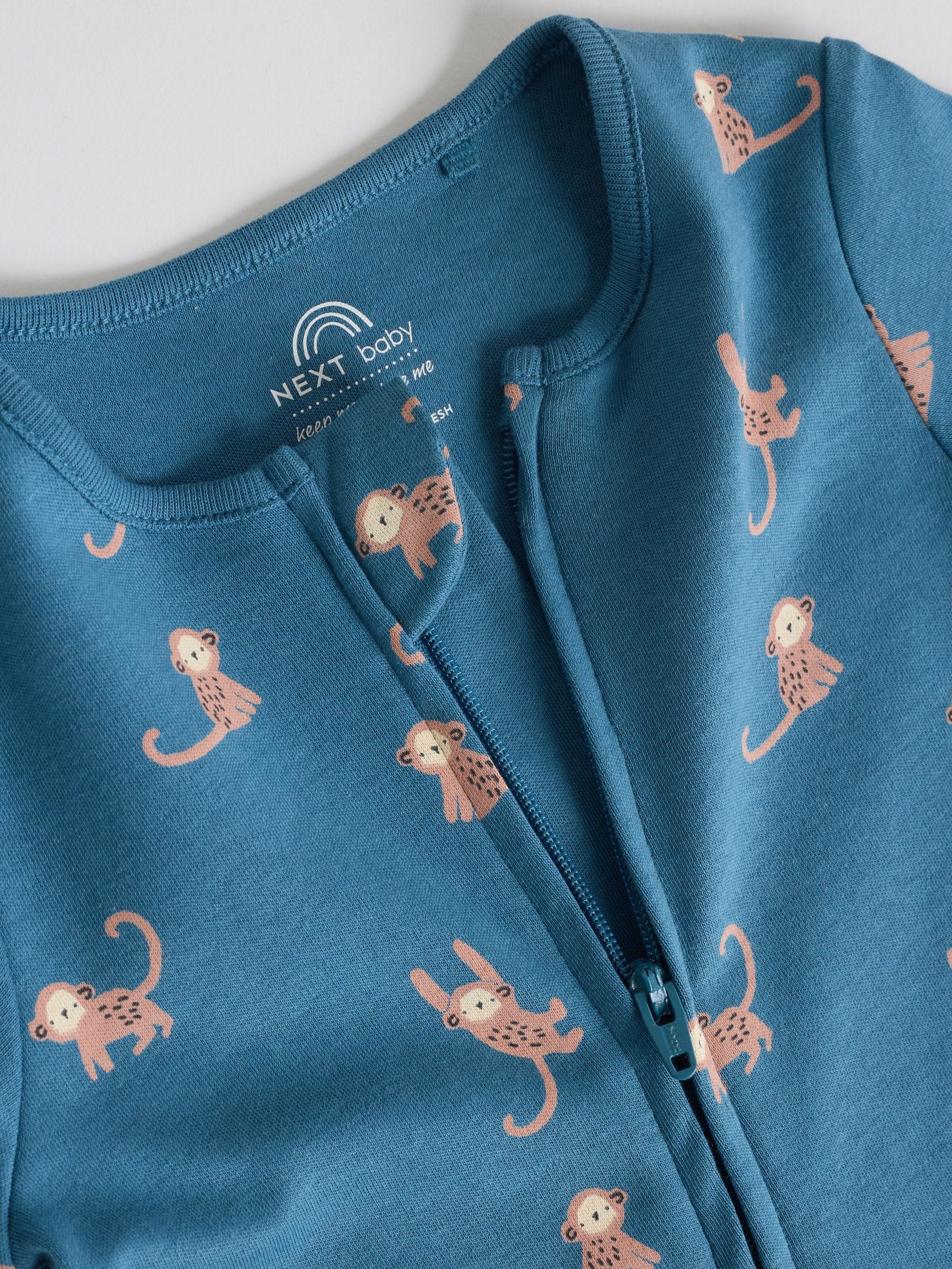 Teal Blue Two Way Zip Baby Rompers 3 Pack (0mths-3yrs) image 9